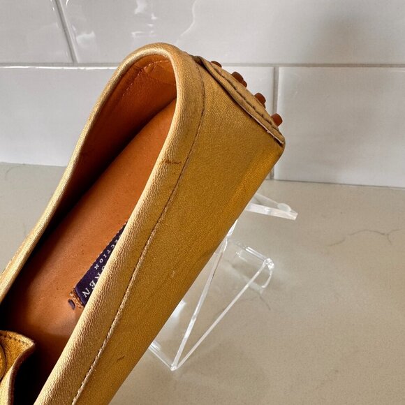 Ralph Lauren Purple Label Laine Driving Flats Gold Nappa Leather - Picture 10 of 11